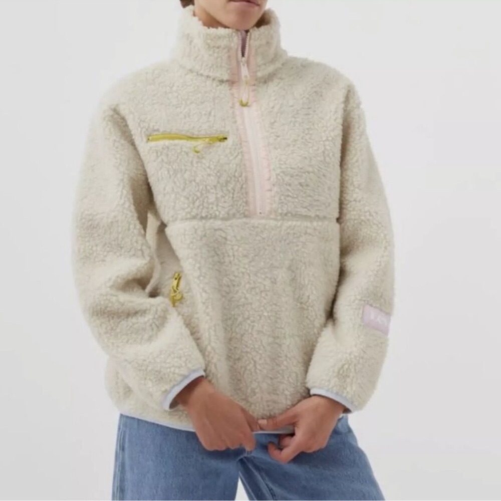 Levi's Ivory 1/2 Zip Jacket, Logo & Pockets, Women's Size S, Long Sleeve